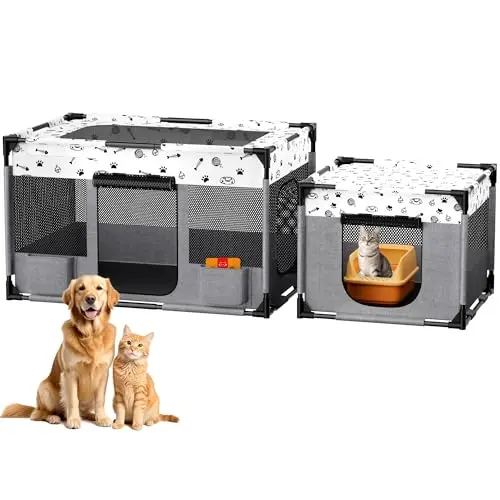 BUFOR portable cat playpen with separate functional areas