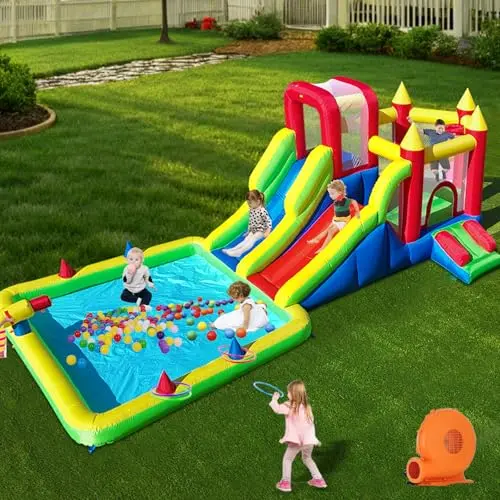 Umbalir inflatable water park with dual slides and climbing wall