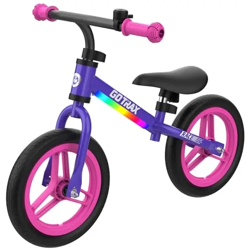 Gotrax KS12 balance bike in purple with LED wheel light and adjustable features
