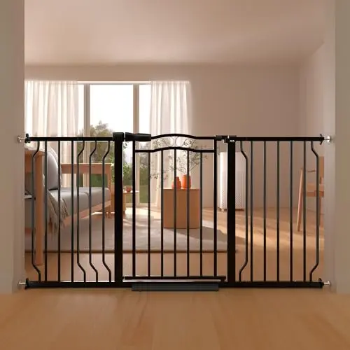 THEYFIRST black metal dog gate with auto-close and wide design
