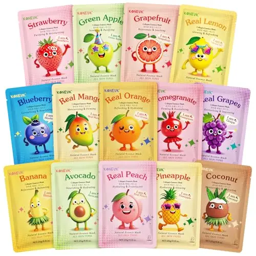 KONEUK 14-pack fruit face masks with colorful cartoon designs for kids
