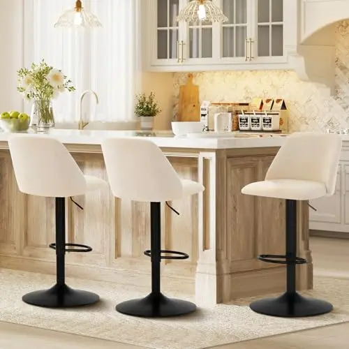 COLAMY beige fabric adjustable bar stool with full backrest
