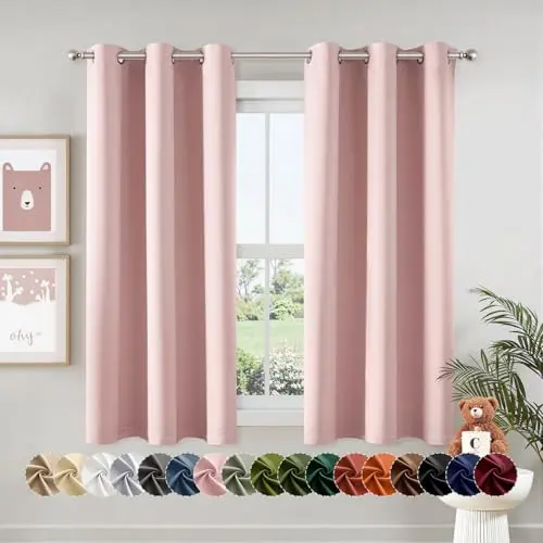 MIULEE baby pink blackout curtains shorter length for nursery