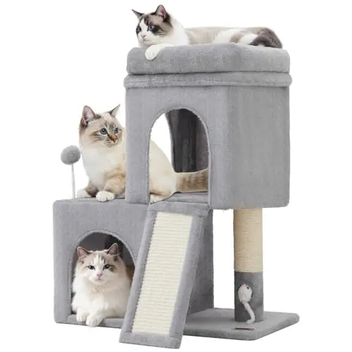 Woochpet 24-inch cat tree with dual condos and mouse toy