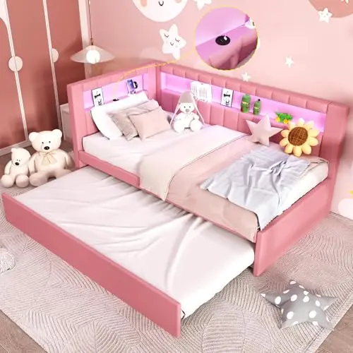 KALALLA upholstered twin daybed with trundle and LED lighting