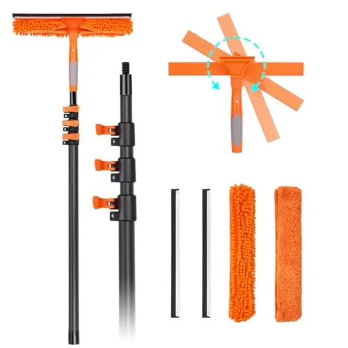 MSNAILE carbon fiber window cleaning pole with wide scrubbers and squeegee blades
