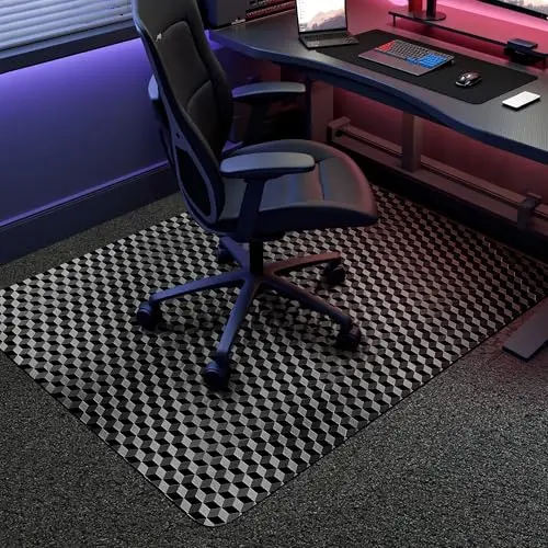 BESWIN black chair mat with 3D pattern on carpet