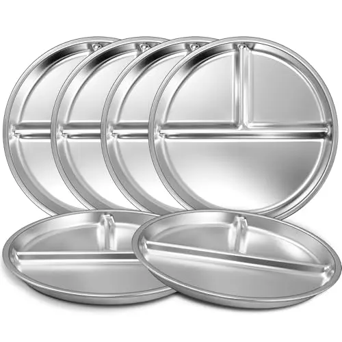 EWFEN set of six stainless steel divided plates for kids