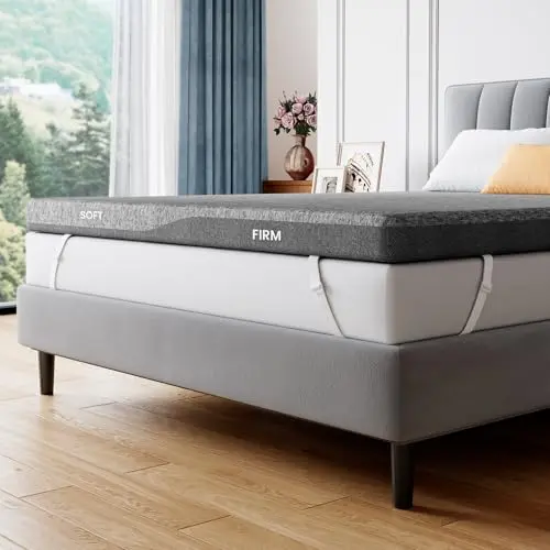 PERLECARE dual firmness mattress topper showing split zones for customizable comfort