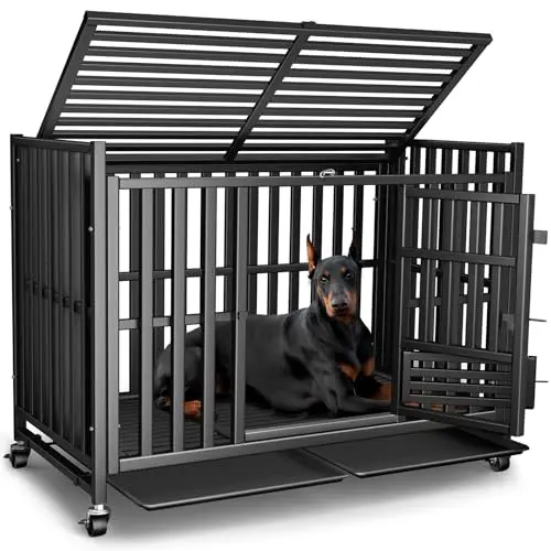 KULOBBY heavy duty dog crate with three doors and lockable wheels