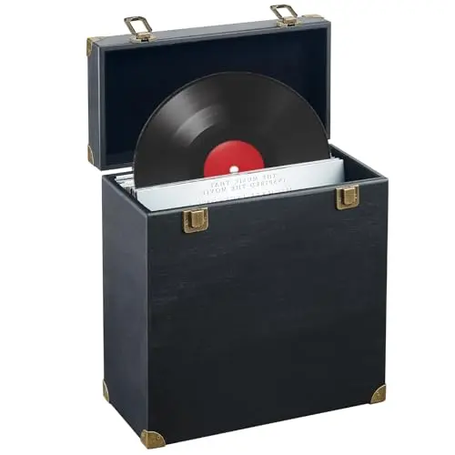 YIYYZI solid wood vinyl record storage box with leather handle